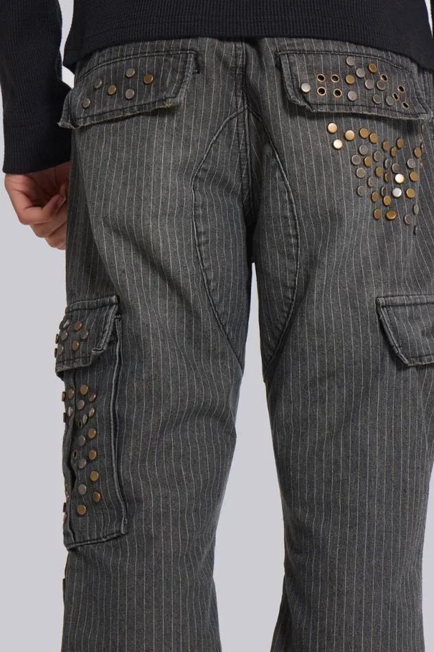 Jaded London Bootcut Jeans Men Kita Bootcut Pinstripe Cargo Pants Blue