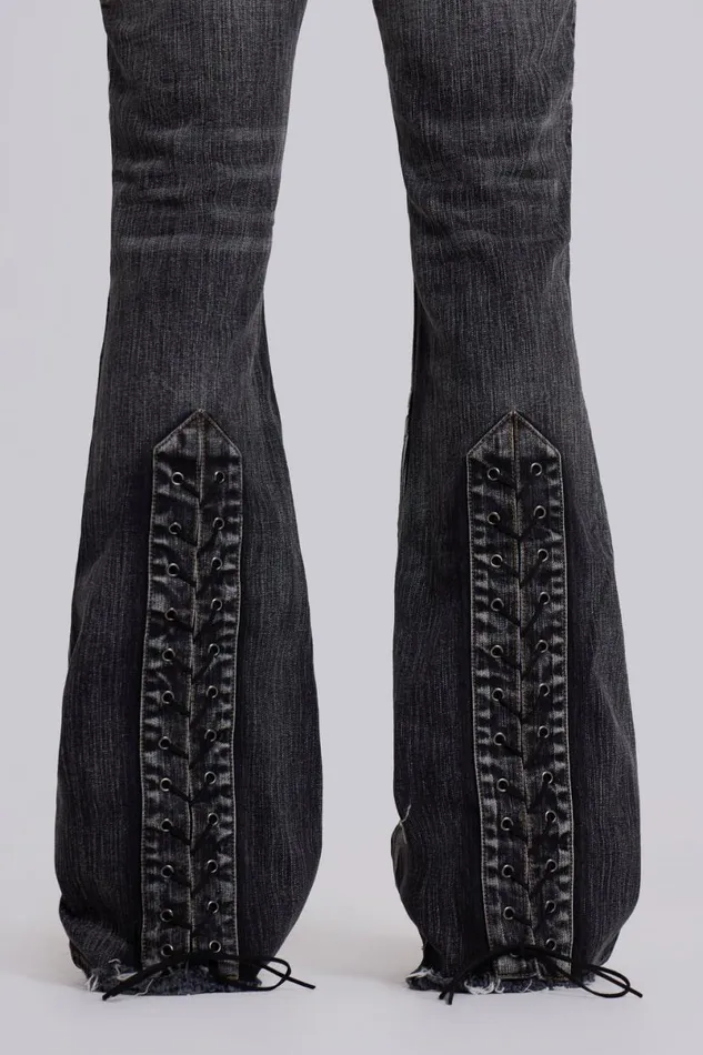Jaded London Bootcut Jeans Men Washed Black Laced Bootcut Jeans Black