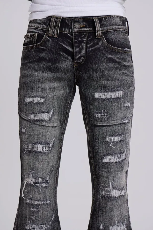 Jaded London Bootcut Jeans Men Washed Black Laced Bootcut Jeans Black