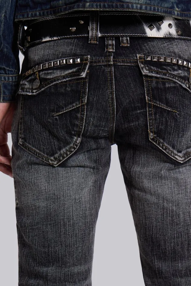 Jaded London Bootcut Jeans Men Washed Black Laced Bootcut Jeans Black