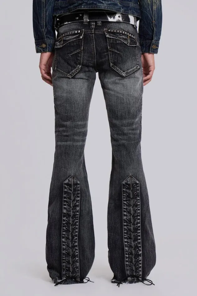 Jaded London Bootcut Jeans Men Washed Black Laced Bootcut Jeans Black