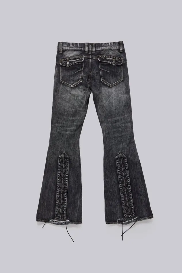 Jaded London Bootcut Jeans Men Washed Black Laced Bootcut Jeans Black