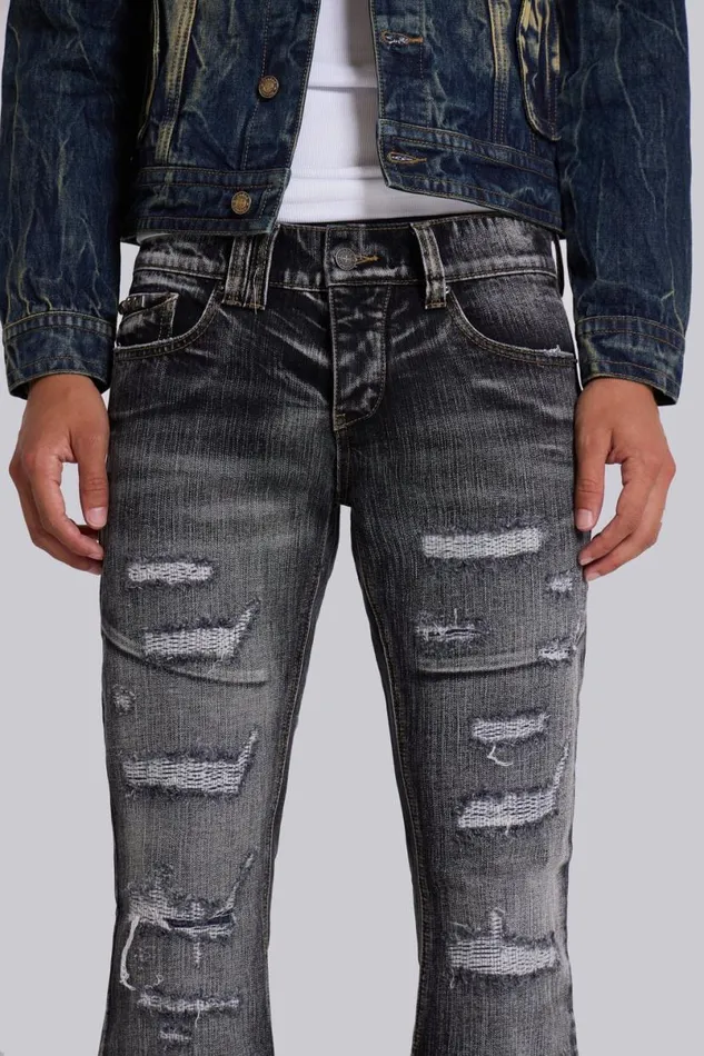 Jaded London Bootcut Jeans Men Washed Black Laced Bootcut Jeans Black