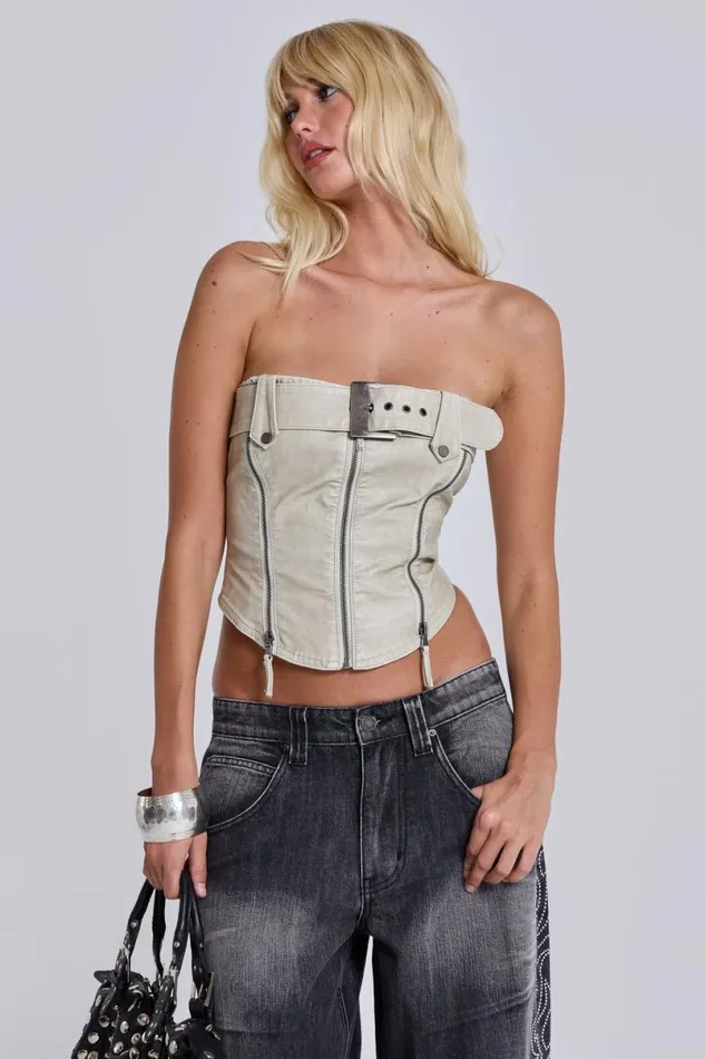 Jaded London CoOrds Women Axel Faux Leather Corset Top Cream