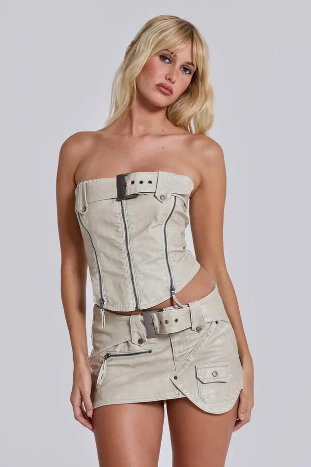 Jaded London CoOrds Women Axel Faux Leather Corset Top Cream