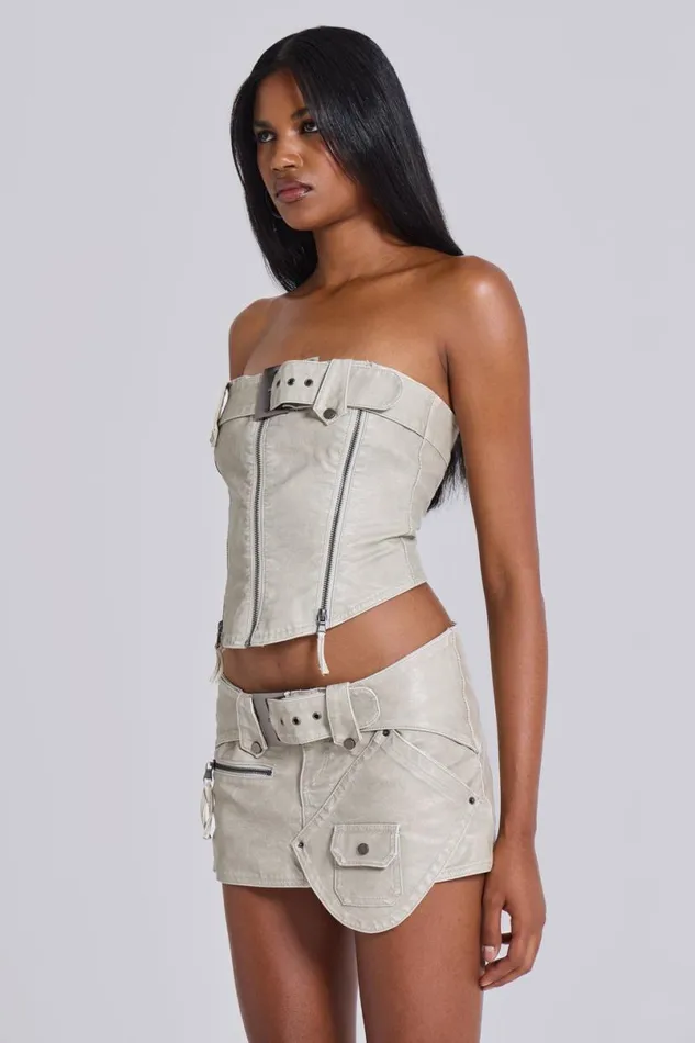 Jaded London CoOrds Women Axel Faux Leather Corset Top Cream