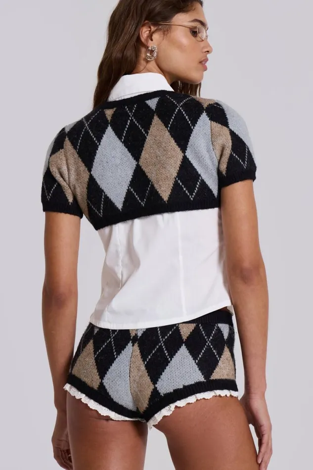 Jaded London CoOrds Women Clara Argyle Micro Knit Shorts Black