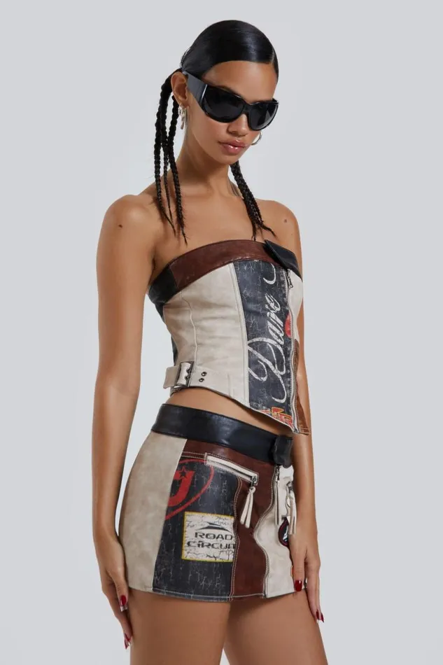 Jaded London CoOrds Women Daytona Vegan Leather Corset Top Multi