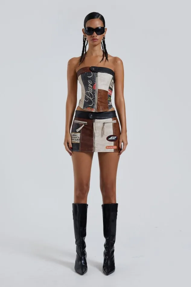 Jaded London CoOrds Women Daytona Vegan Leather Corset Top Multi