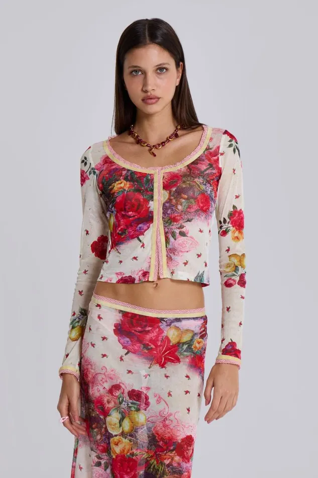 Jaded London CoOrds Women Giara Mesh Cardigan Floral