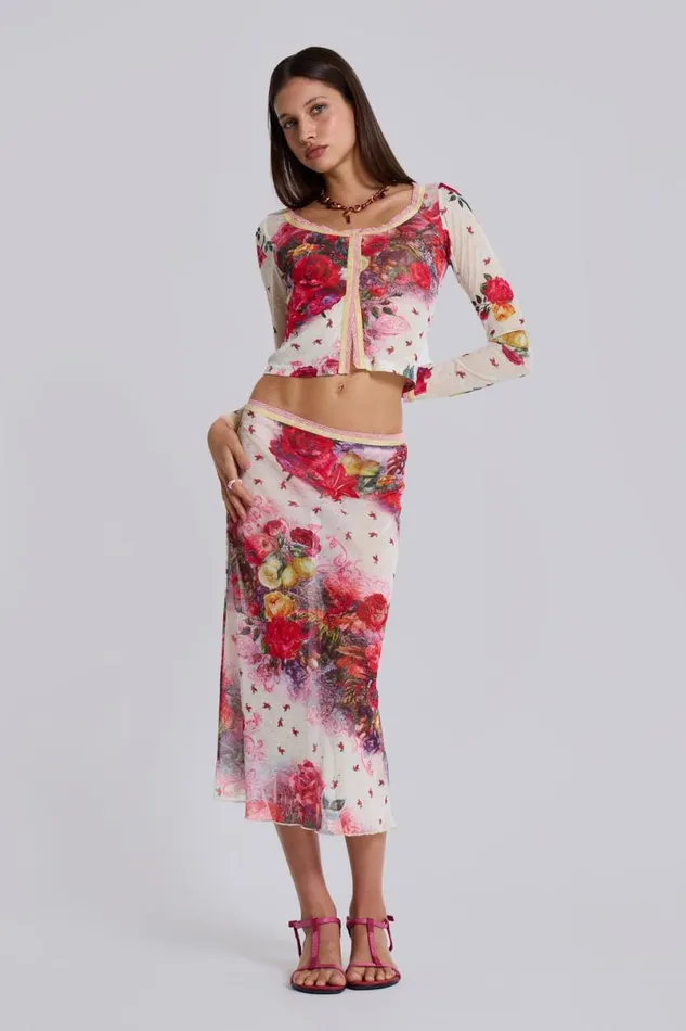 Jaded London CoOrds Women Giara Mesh Cardigan Floral