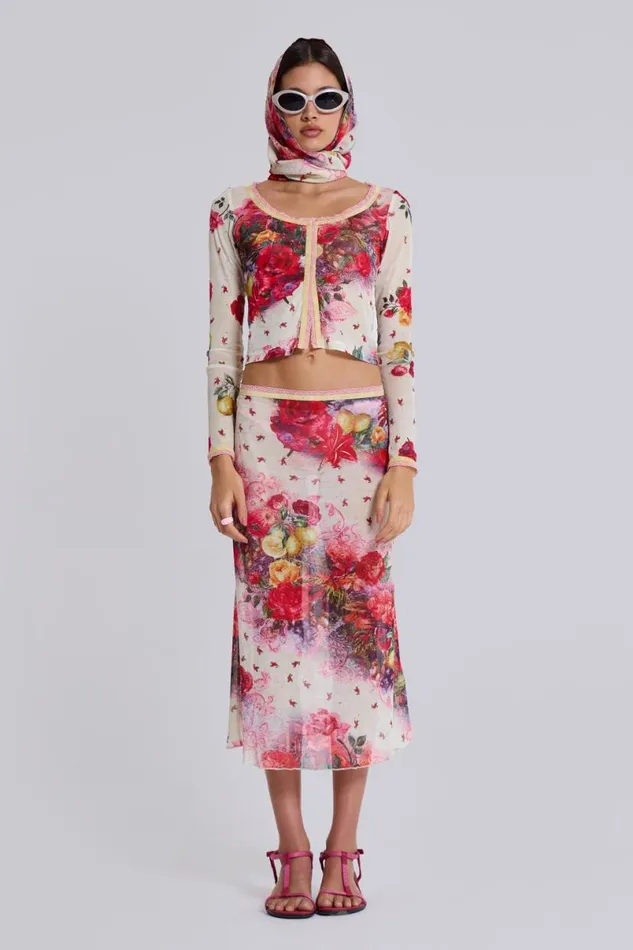 Jaded London CoOrds Women Giara Mesh Cardigan Floral