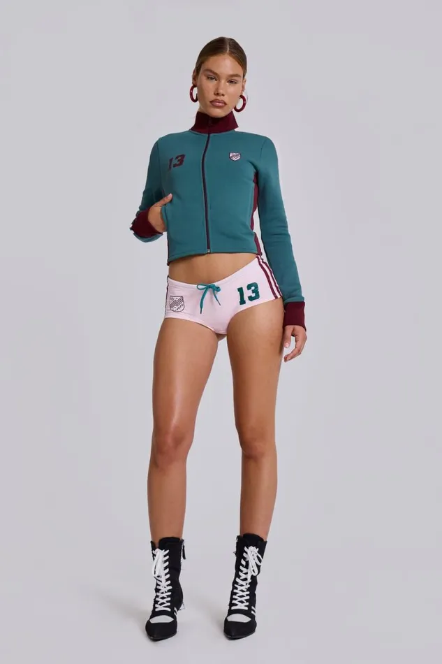 Jaded London CoOrds Women Teal Green No13 Football Track Top Greenburgundy