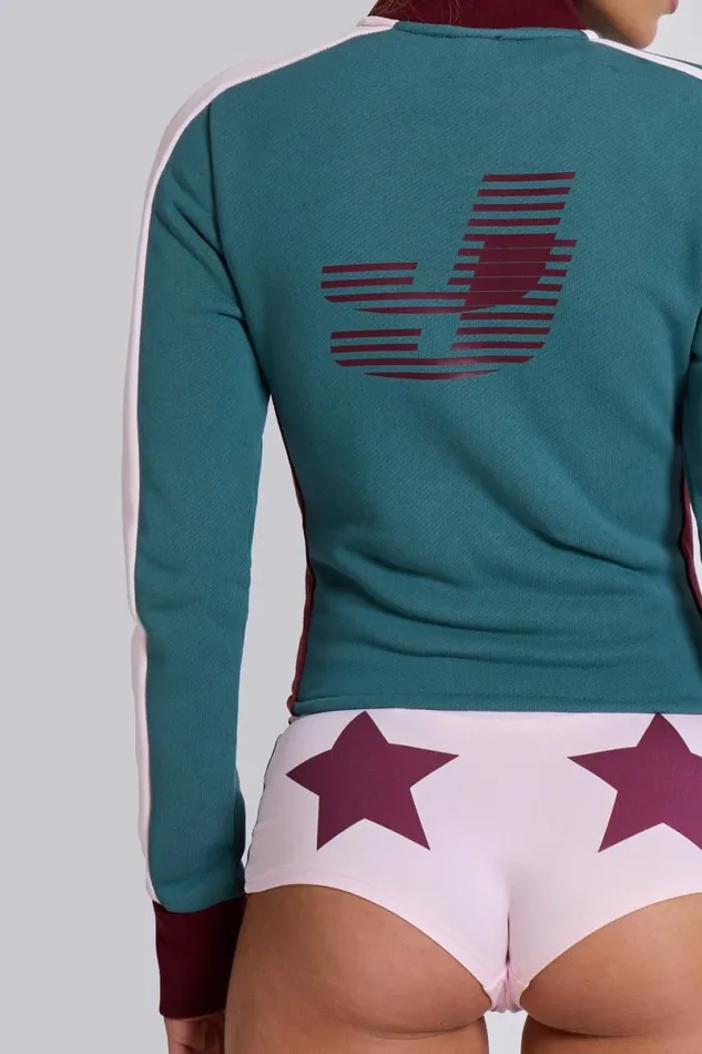 Jaded London CoOrds Women Teal Green No13 Football Track Top Greenburgundy