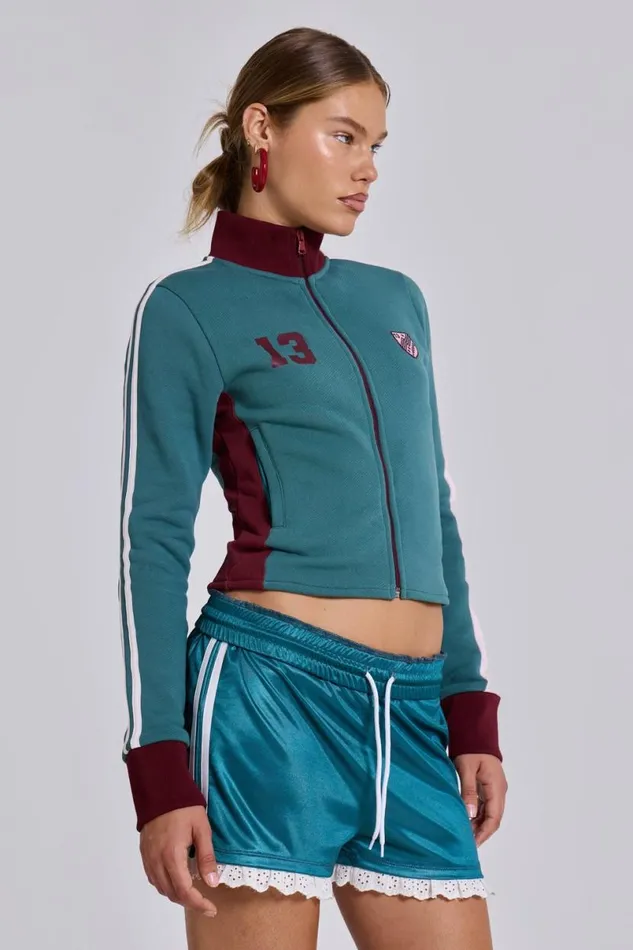 Jaded London CoOrds Women Teal Green No13 Football Track Top Greenburgundy