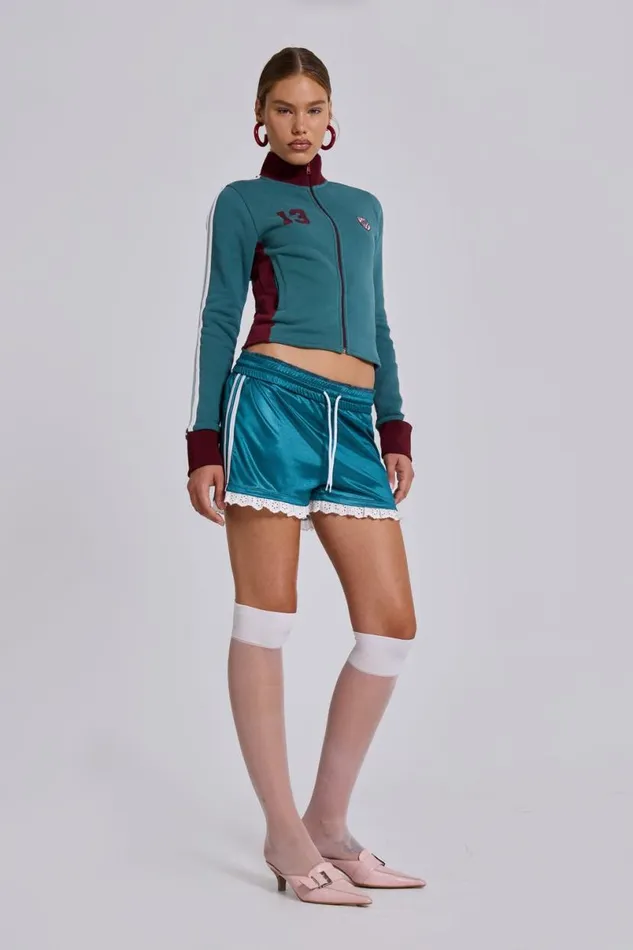 Jaded London CoOrds Women Teal Green No13 Football Track Top Greenburgundy