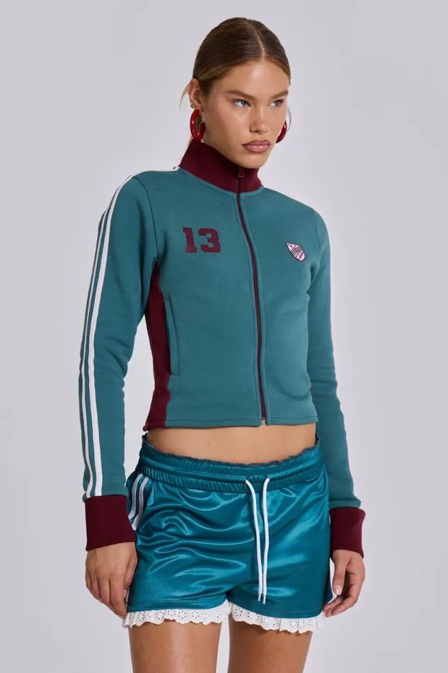Jaded London CoOrds Women Teal Green No13 Football Track Top Greenburgundy