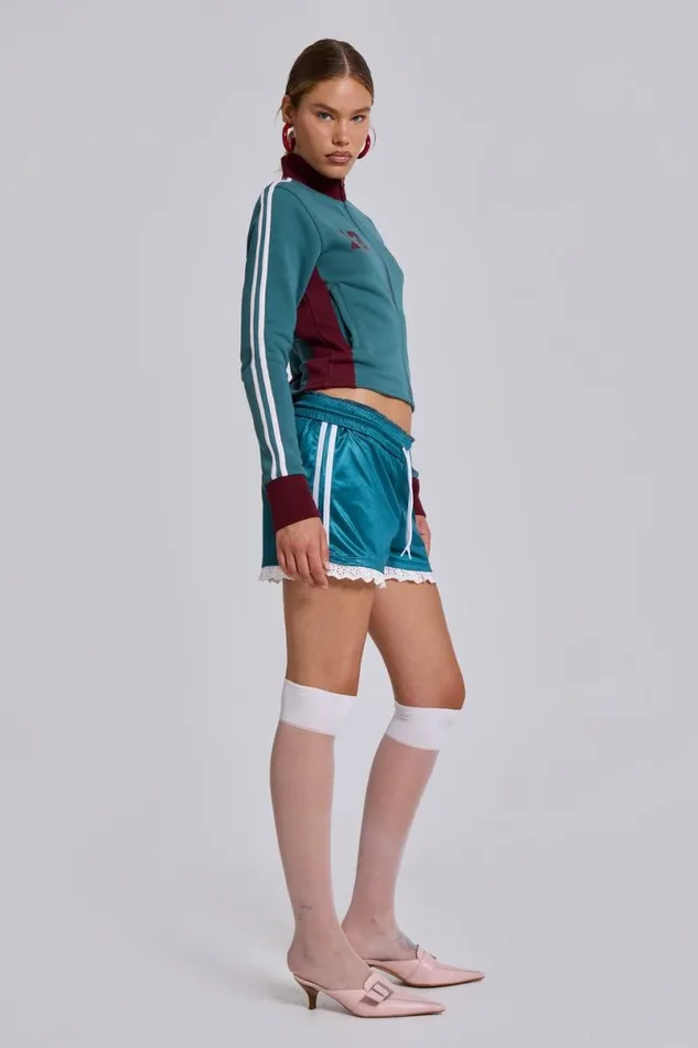 Jaded London CoOrds Women Teal Green No13 Football Track Top Greenburgundy