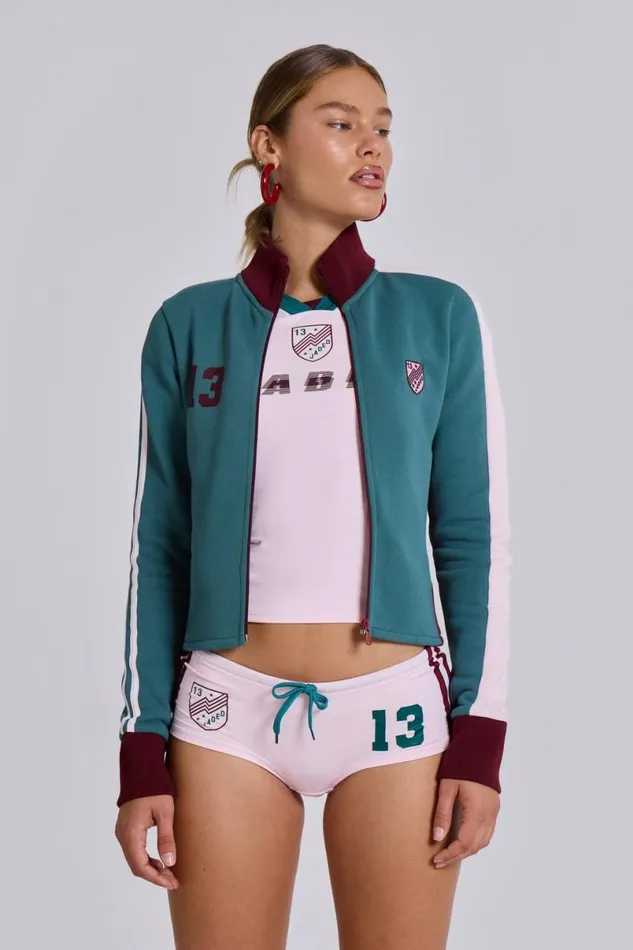 Jaded London CoOrds Women Teal Green No13 Football Track Top Greenburgundy