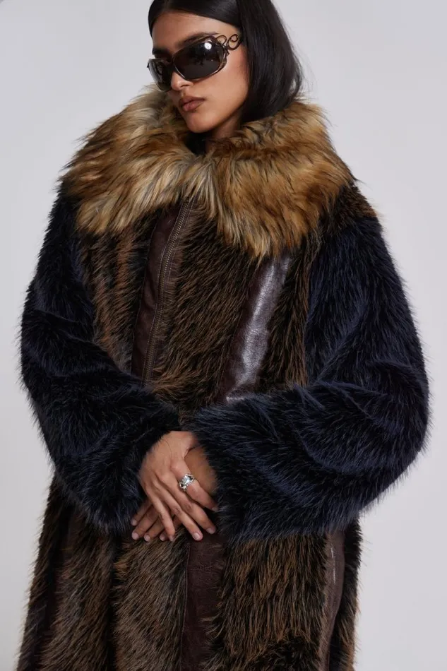 Jaded London Coats Women Agatha Brown Faux Fur Coat Brown