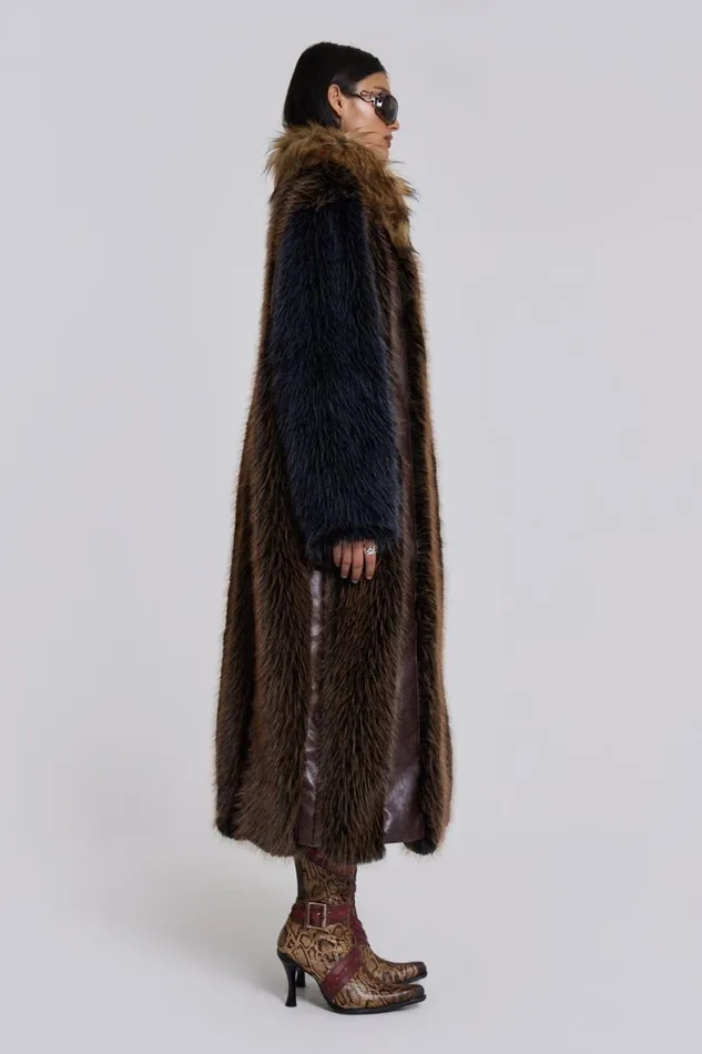 Jaded London Coats Women Agatha Brown Faux Fur Coat Brown
