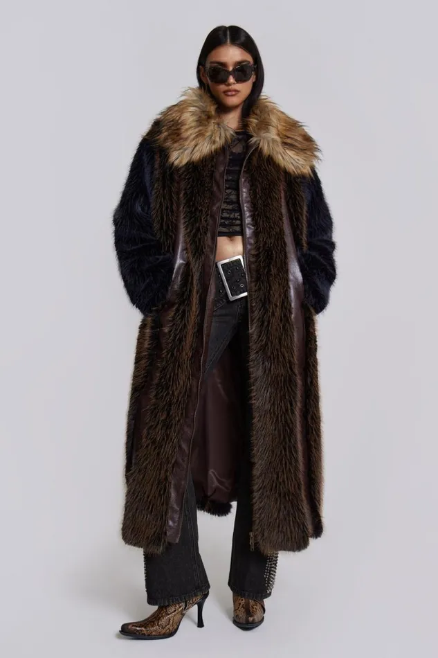 Jaded London Coats Women Agatha Brown Faux Fur Coat Brown