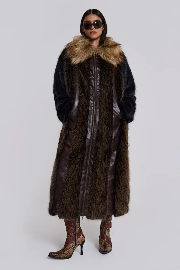 Jaded London Coats Women Agatha Brown Faux Fur Coat Brown