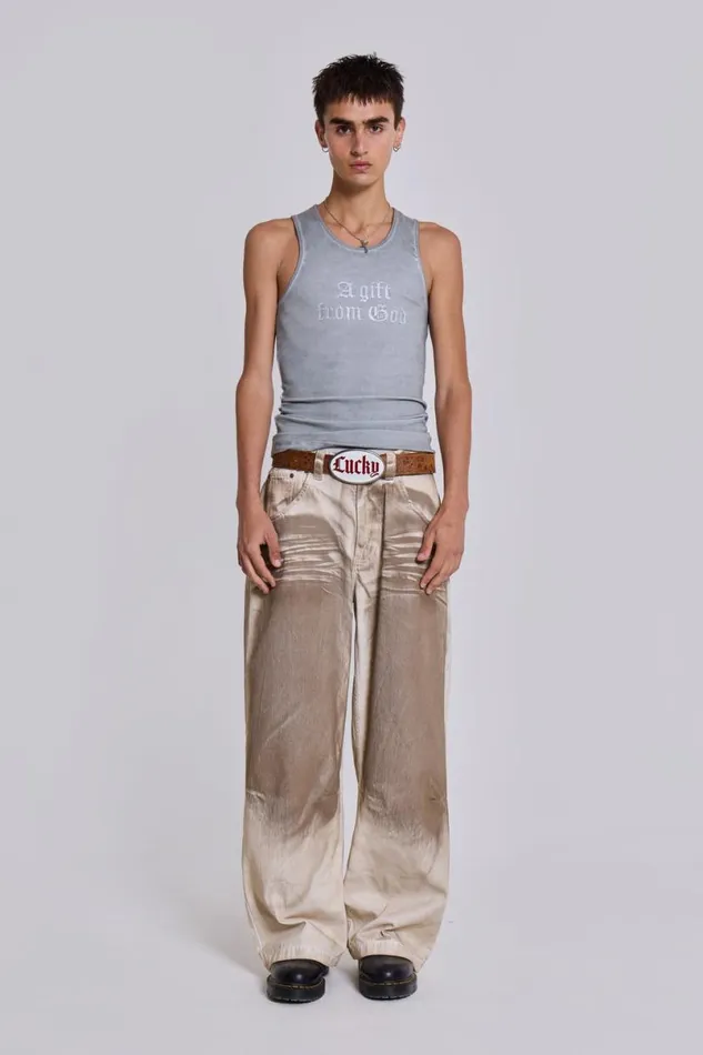 Jaded London Colossus Jeans Men Sand Oil Wash Colossus Jeans Oil Wash