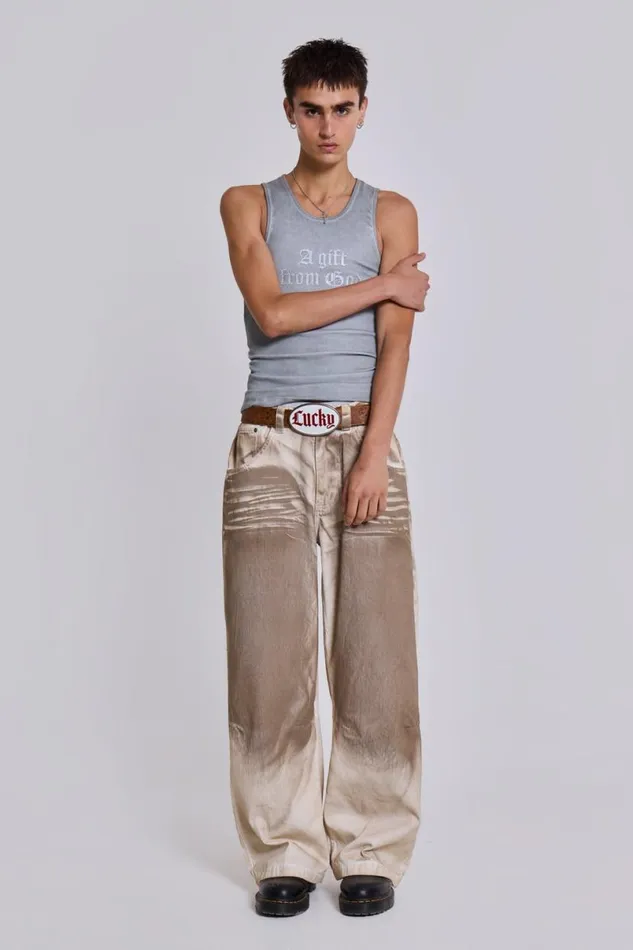 Jaded London Colossus Jeans Men Sand Oil Wash Colossus Jeans Oil Wash