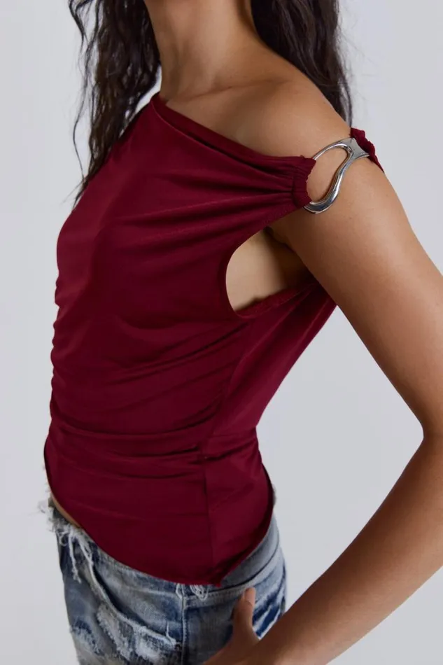 Jaded London Crop Tops Women Dare To Drape Top In Red Wine Burgundy