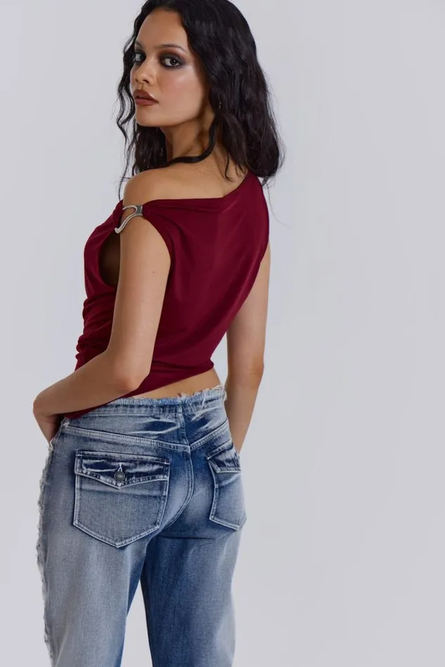 Jaded London Crop Tops Women Dare To Drape Top In Red Wine Burgundy