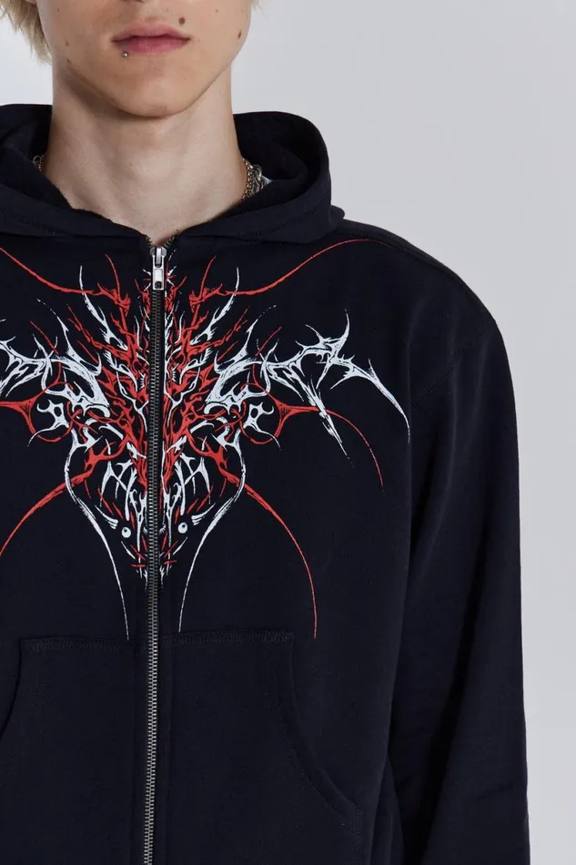 Jaded London Hoodies and Sweatshirts Men Thorn Zip Hoodie Black