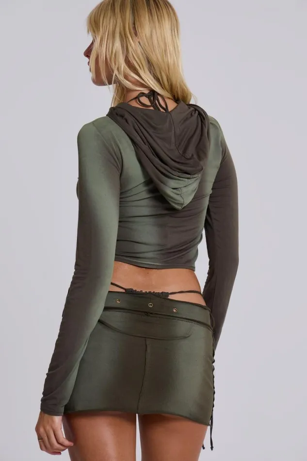 Jaded London Hoodies and Sweatshirts Women Tacha Zip Through Ombr Crop Hoodie Green