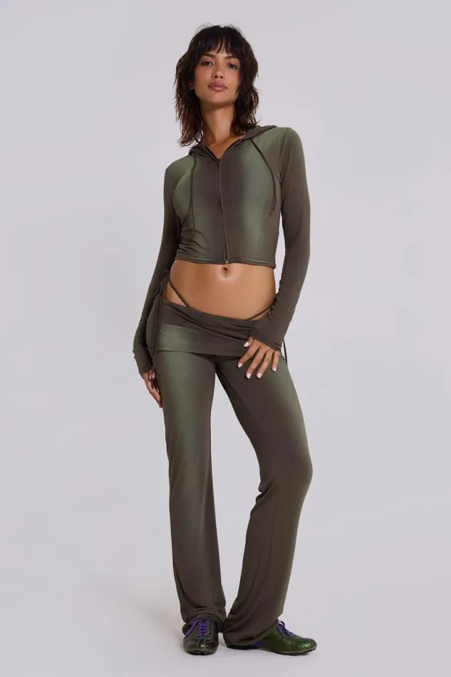 Jaded London Hoodies and Sweatshirts Women Tacha Zip Through Ombr Crop Hoodie Green