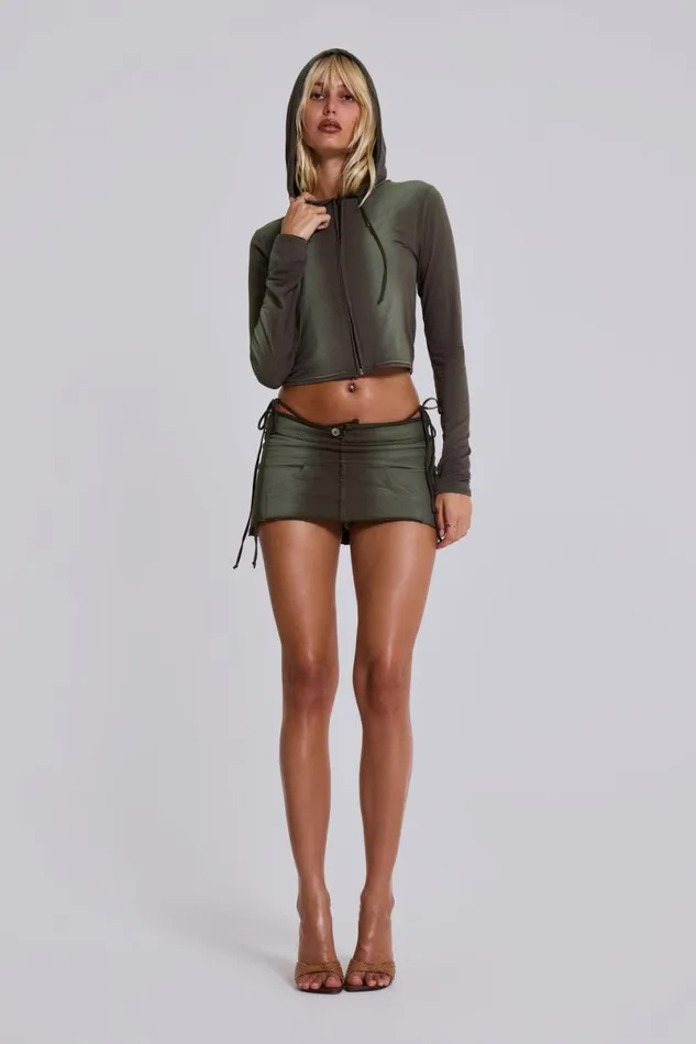 Jaded London Hoodies and Sweatshirts Women Tacha Zip Through Ombr Crop Hoodie Green