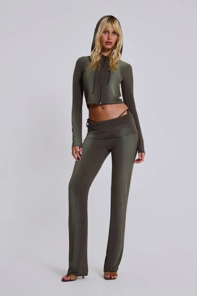 Jaded London Hoodies and Sweatshirts Women Tacha Zip Through Ombr Crop Hoodie Green