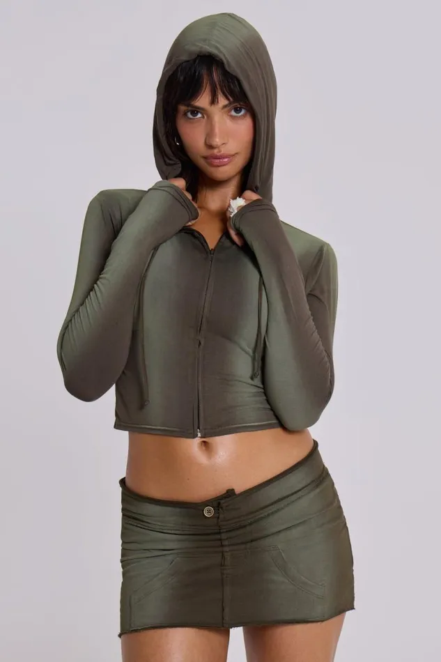 Jaded London Hoodies and Sweatshirts Women Tacha Zip Through Ombr Crop Hoodie Green