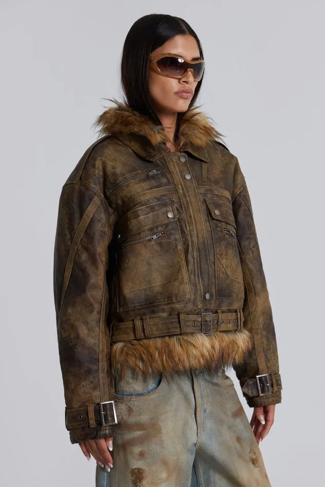 Jaded London Jackets WomenUnisex Vaca Faux Leather Jacket Brown Jaded London Jackets WomenUnisex Vaca Faux Leather Jacket Brown