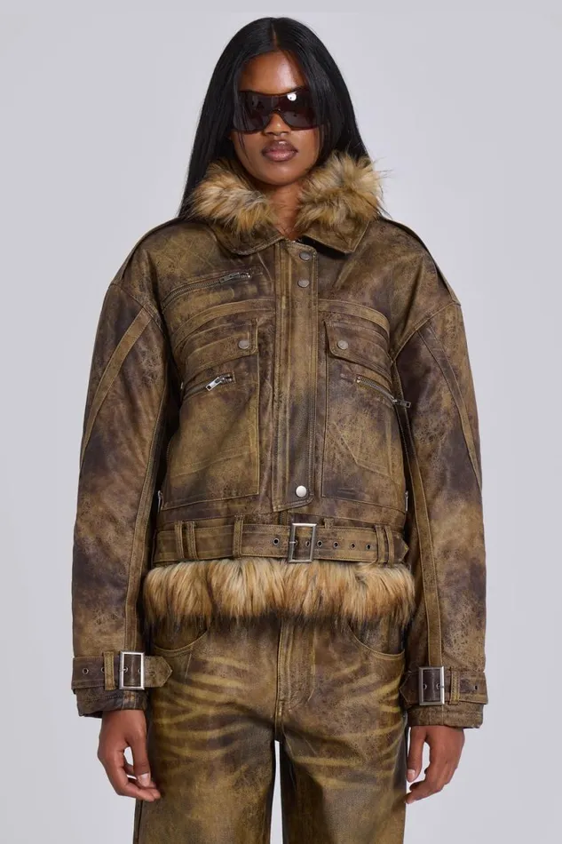 Jaded London Jackets WomenUnisex Vaca Faux Leather Jacket Brown Jaded London Jackets WomenUnisex Vaca Faux Leather Jacket Brown