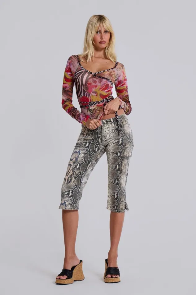 Jaded London Jeans Women Dovimo Snakeskin Capri Jeans Snake