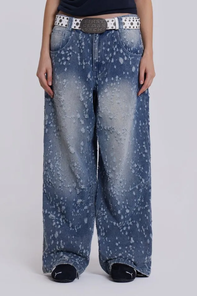 Jaded London Jeans Women Mid Blue Shredded Colossus Jeans Blue
