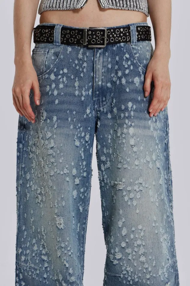 Jaded London Jeans Women Mid Blue Shredded Colossus Jeans Blue