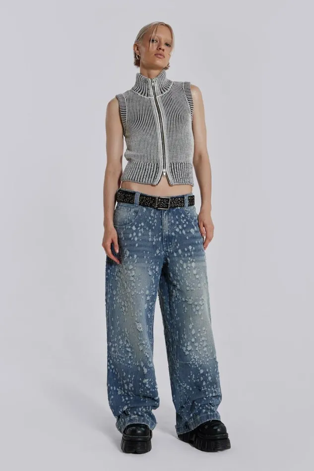Jaded London Jeans Women Mid Blue Shredded Colossus Jeans Blue