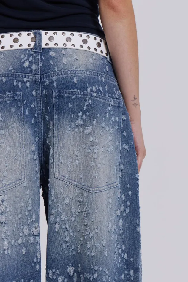 Jaded London Jeans Women Mid Blue Shredded Colossus Jeans Blue