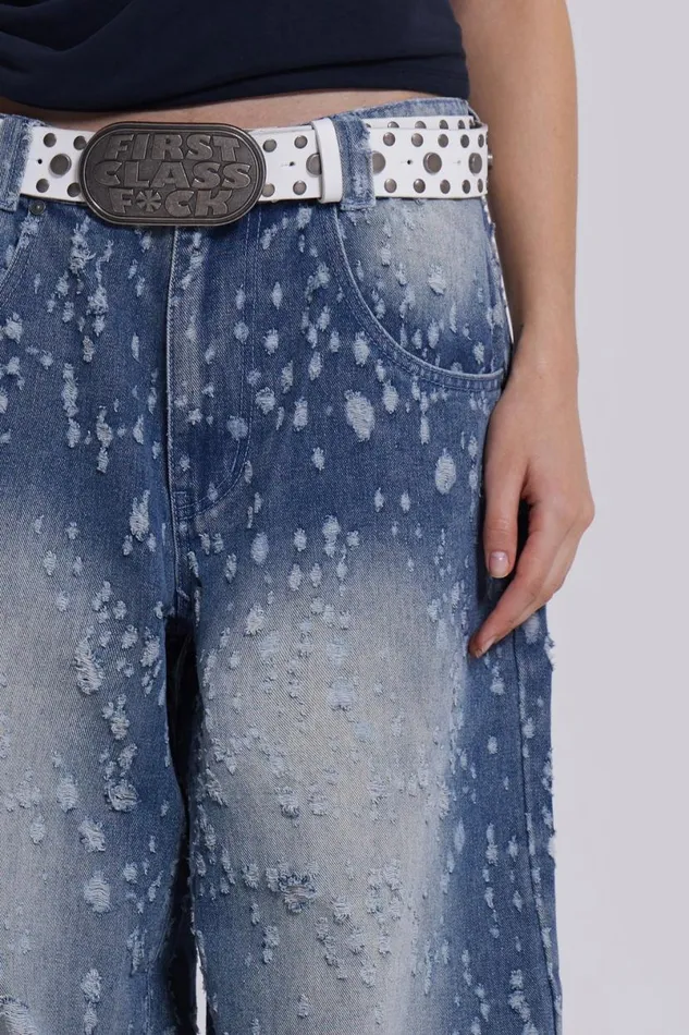 Jaded London Jeans Women Mid Blue Shredded Colossus Jeans Blue