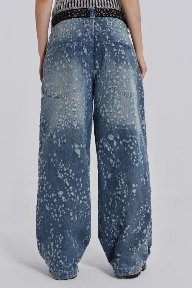 Jaded London Jeans Women Mid Blue Shredded Colossus Jeans Blue