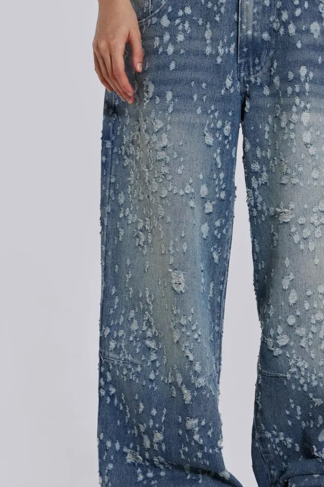 Jaded London Jeans Women Mid Blue Shredded Colossus Jeans Blue