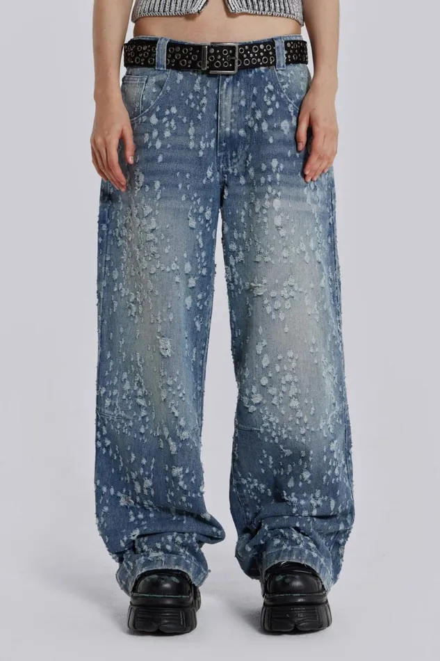 Jaded London Jeans Women Mid Blue Shredded Colossus Jeans Blue