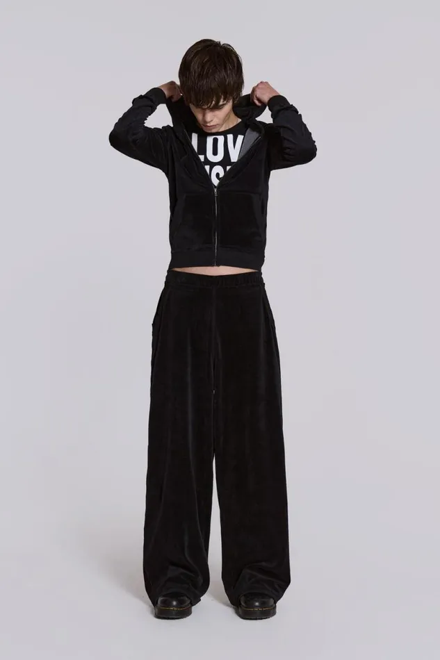 Jaded London Joggers and Sweatpants Men Black Velour Baggy Monster Jogger Black