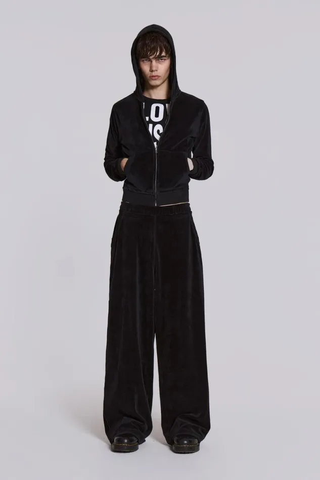 Jaded London Joggers and Sweatpants Men Black Velour Baggy Monster Jogger Black